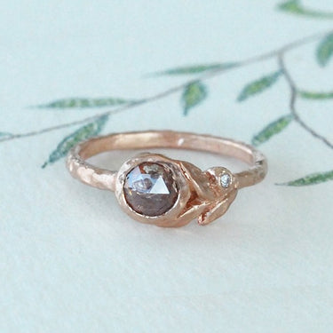 Asymmetric Spring Leaves Ring with Peach Diamond - Magpie Jewellery