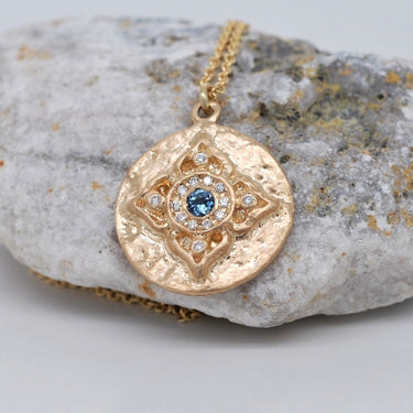 Aquamarine Mandala Necklace with Diamond Halo - Magpie Jewellery