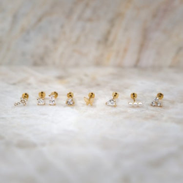 14k Gold Double Marquise CZ Flat Screwback Single Stud