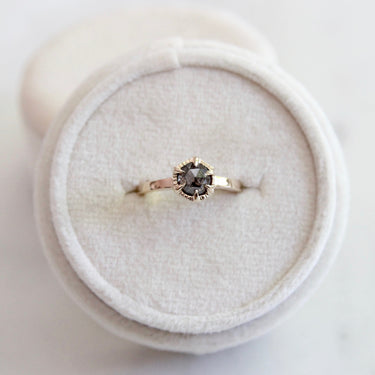 Round Rosecut Salt and Pepper Hexagon Ring | Magpie Jewellery
