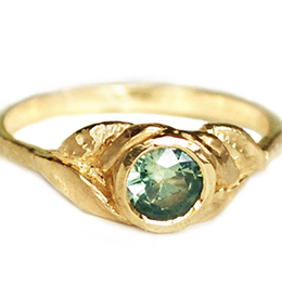 Green Sapphire Spring Leaves Solitaire Ring
