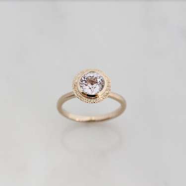 Light Pink Peach Sapphire Stardust Halo Ring - Magpie Jewellery