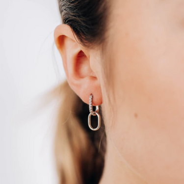 Classique Pavé Paper Clip Hoops - Sapphires & Silver - Magpie Jewellery